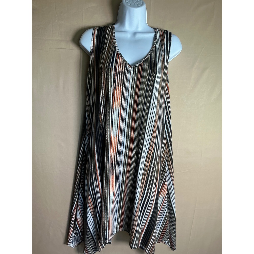 SJS Sleeveless V Neck Striped‎ Midi Dress Women's Size Medium